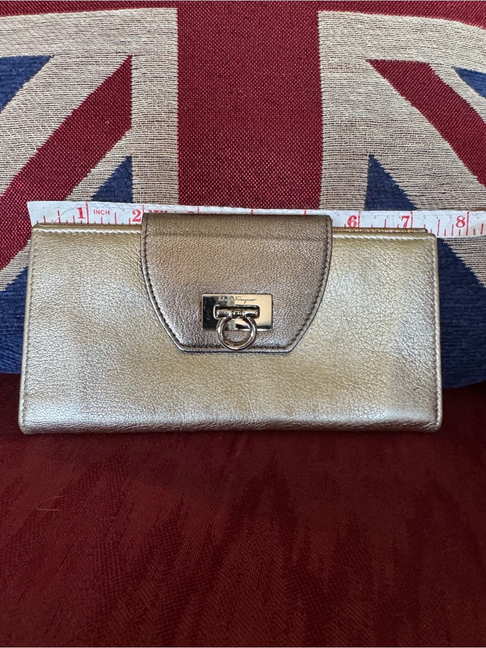 Metallic Ferragamo Women’s Wallet with ICONIC Logo Closure and Silver Hardware